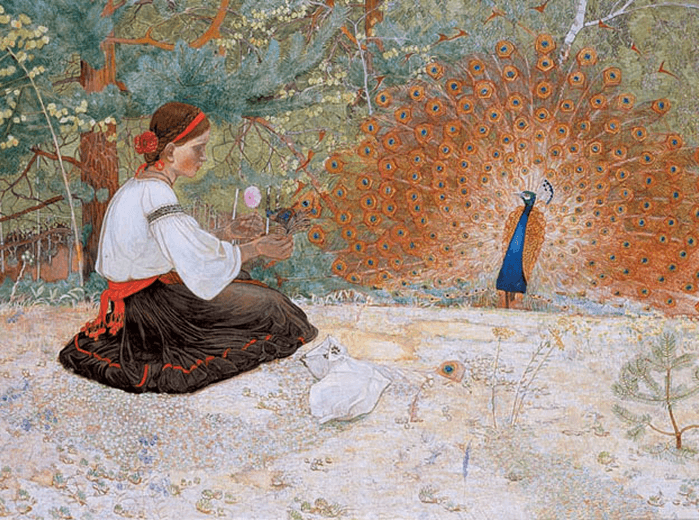 The woman with a peacock